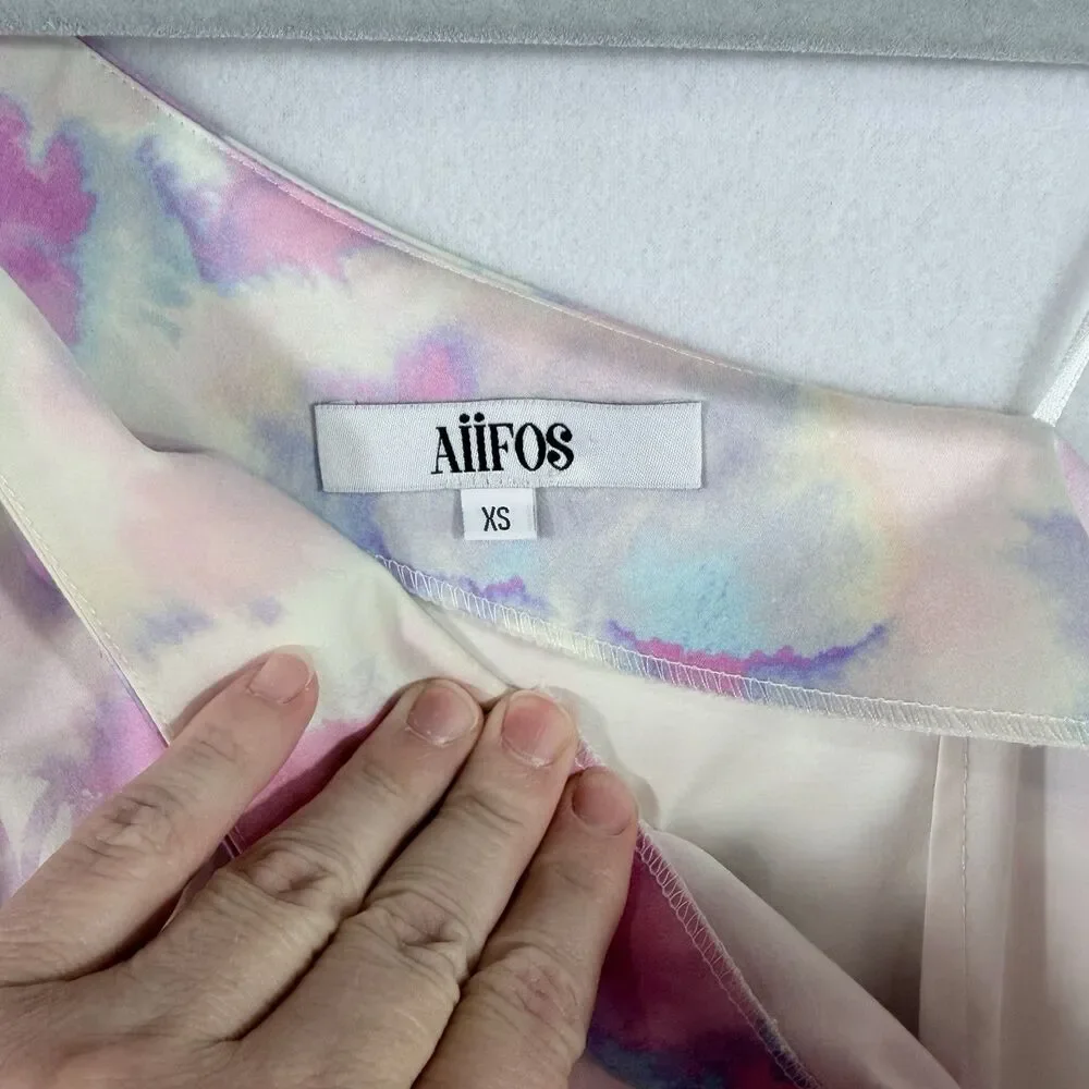 AIIFOS Pink Purple Watercolor One Shoulder Puff 3/4 Sleeve Top Blouse Size XS - Picture 3 of 11